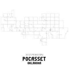 Pocasset Oklahoma. US street map with black and white lines.