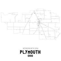 Plymouth Ohio. US street map with black and white lines.