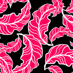 Nature seamless vector pattern with hand drawn twig, tree branch with leaves, tropical summer time. Ecological rural theme for poster print, wrapping paper, wallpaper, clothes textile, fabric design.