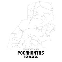 Pocahontas Tennessee. US street map with black and white lines.