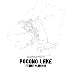 Pocono Lake Pennsylvania. US street map with black and white lines.