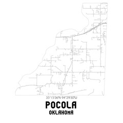 Pocola Oklahoma. US street map with black and white lines.