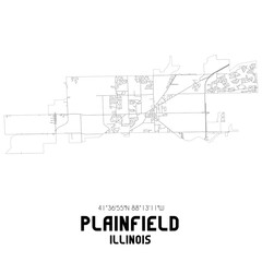 Plainfield Illinois. US street map with black and white lines.