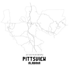 Pittsview Alabama. US street map with black and white lines.