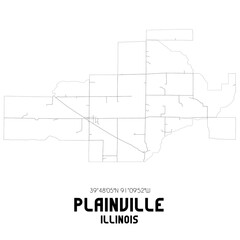 Plainville Illinois. US street map with black and white lines.