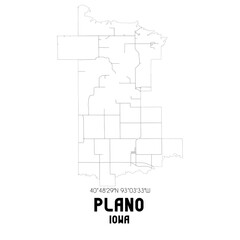 Plano Iowa. US street map with black and white lines.