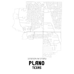 Plano Texas. US street map with black and white lines.