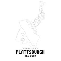Plattsburgh New York. US street map with black and white lines.