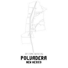 Fototapeta na wymiar Polvadera New Mexico. US street map with black and white lines.