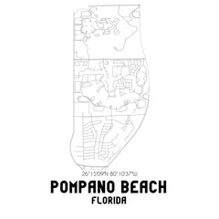 Pompano Beach Florida. US street map with black and white lines.