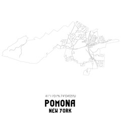 Pomona New York. US street map with black and white lines.