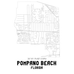 Pompano Beach Florida. US street map with black and white lines.
