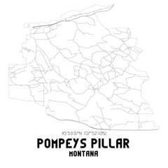 Pompeys Pillar Montana. US street map with black and white lines.