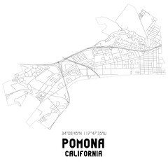 Pomona California. US street map with black and white lines.