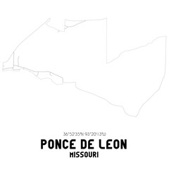 Ponce De Leon Missouri. US street map with black and white lines.
