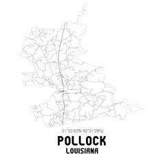 Pollock Louisiana. US street map with black and white lines.