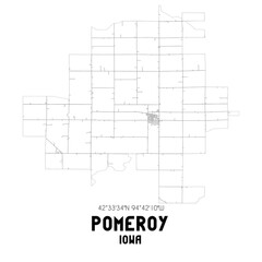 Pomeroy Iowa. US street map with black and white lines.