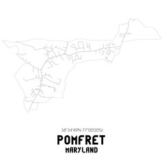 Pomfret Maryland. US street map with black and white lines.