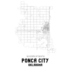 Ponca City Oklahoma. US street map with black and white lines.