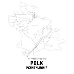 Polk Pennsylvania. US street map with black and white lines.