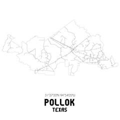 Fototapeta na wymiar Pollok Texas. US street map with black and white lines.