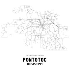 Pontotoc Mississippi. US street map with black and white lines.
