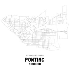 Pontiac Michigan. US street map with black and white lines.