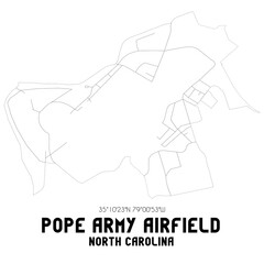 Pope Army Airfield North Carolina. US street map with black and white lines.