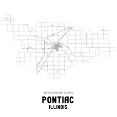 Pontiac Illinois. US street map with black and white lines.