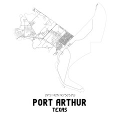 Port Arthur Texas. US street map with black and white lines.