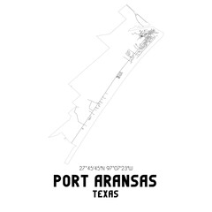 Port Aransas Texas. US street map with black and white lines.