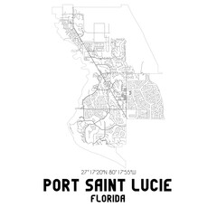 Port Saint Lucie Florida. US street map with black and white lines.