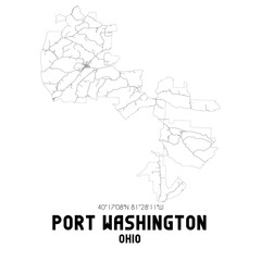 Fototapeta na wymiar Port Washington Ohio. US street map with black and white lines.