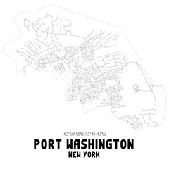 Port Washington New York. US street map with black and white lines.