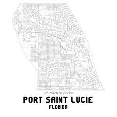 Port Saint Lucie Florida. US street map with black and white lines.