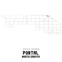 Portal North Dakota. US street map with black and white lines.