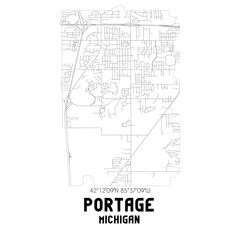 Portage Michigan. US street map with black and white lines.