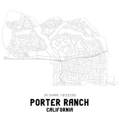 Porter Ranch California. US street map with black and white lines.