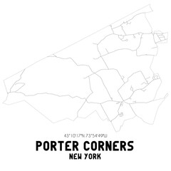 Porter Corners New York. US street map with black and white lines.
