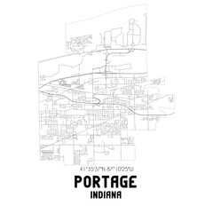 Portage Indiana. US street map with black and white lines.