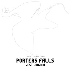 Porters Falls West Virginia. US street map with black and white lines.