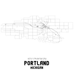 Portland Michigan. US street map with black and white lines.