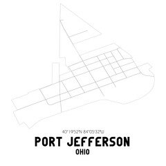 Port Jefferson Ohio. US street map with black and white lines.