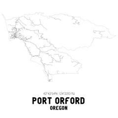 Port Orford Oregon. US street map with black and white lines.