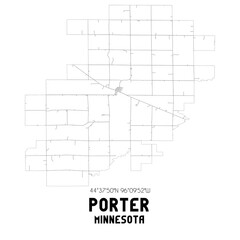 Porter Minnesota. US street map with black and white lines.