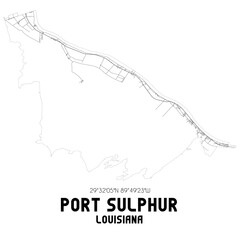 Port Sulphur Louisiana. US street map with black and white lines.