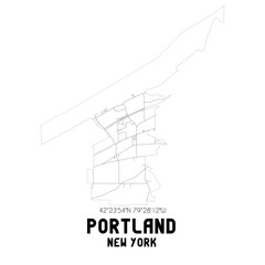 Portland New York. US street map with black and white lines.