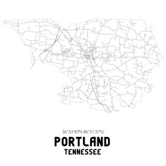 Fototapeta na wymiar Portland Tennessee. US street map with black and white lines.