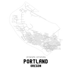 Portland Oregon. US street map with black and white lines.