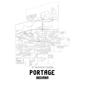 Portage Indiana. US Street Map With Black And White Lines.